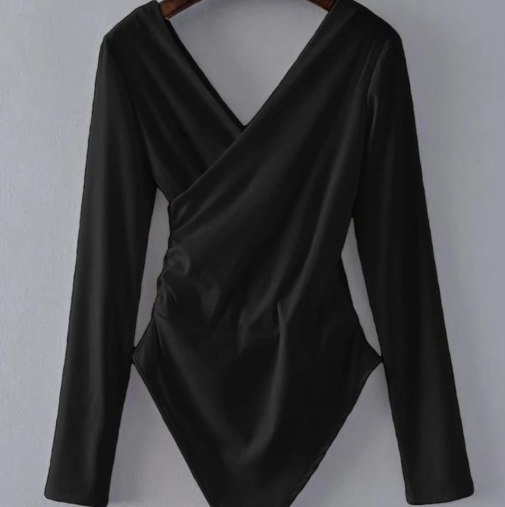 Surplice V Neckline Ribbed Bodysuit